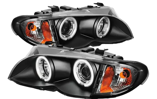 Car projector headlight assembly with dual halo rings